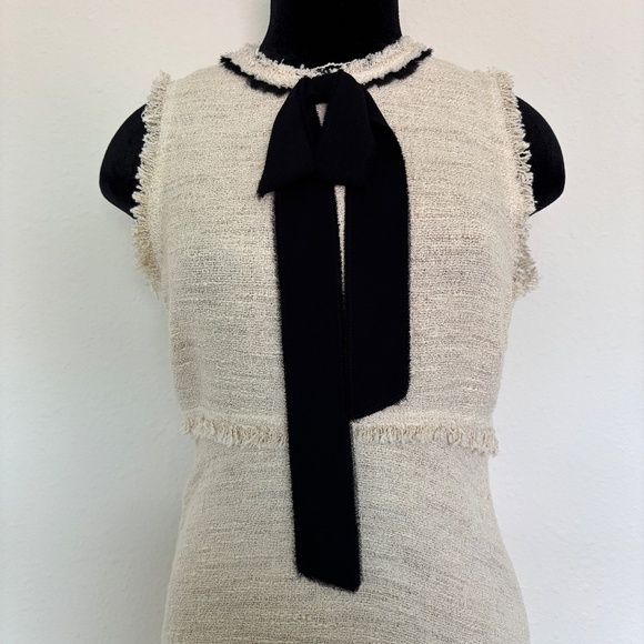 Zara Cream Tweed Dress with Black Bow Detail - Picture 4 of 6